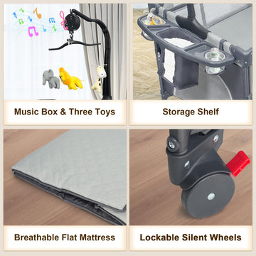 Mooitz Baby Bassinet Bedside Crib, 6-In-1 Pack And Play With Bassinet, 4 Height Adjustable Bedside Crib, Newborn Portable Bassin