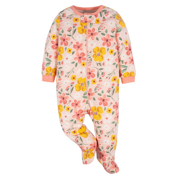 Gerber Baby Girls 4 Pack Sleep 'N Play Footie Golden Floral 6-9 Months