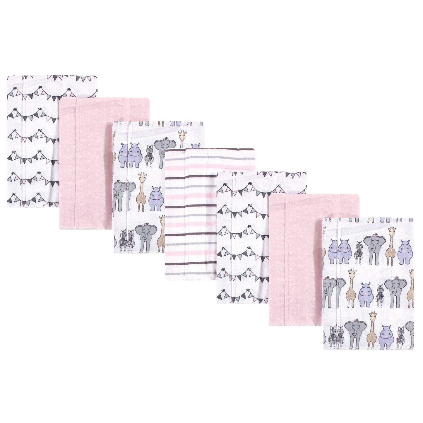 Hudson Baby Unisex Baby Cotton Flannel Burp Cloths, Pink Safari, One Size