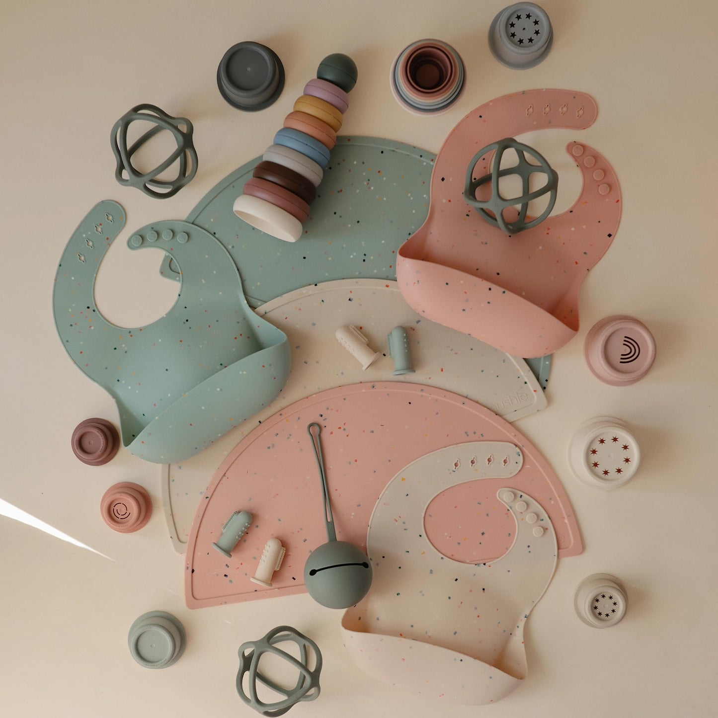 Mushie Silicone Placemat For Kids | Bpa-Free Non-Slip Design (Cambridge Blue Confetti)