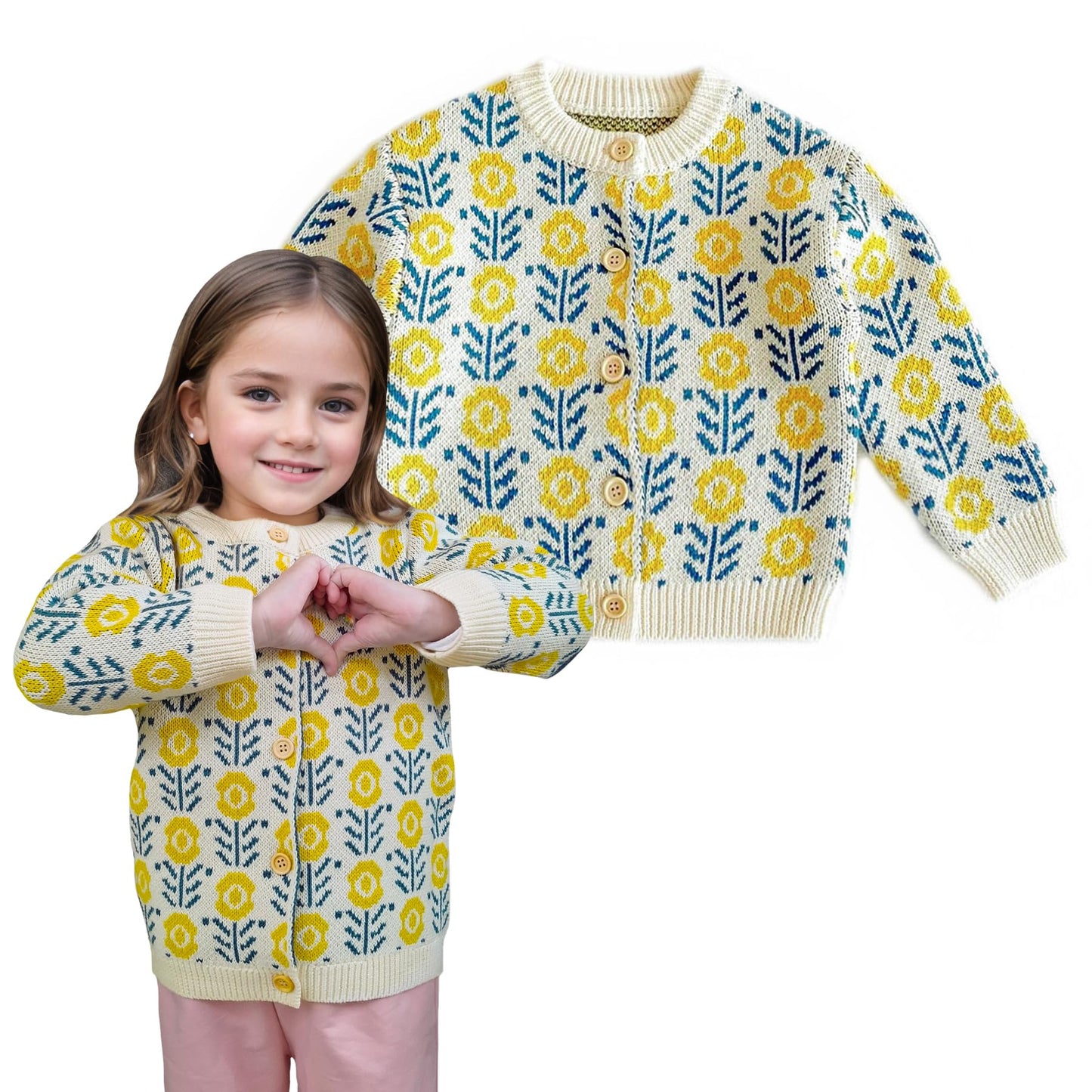 Simplee Kids Baby Sweater Cardigan Jacquard Cable-Knit Spring Coat Long Sleeve Cardigan For Baby Girl 2-3 T