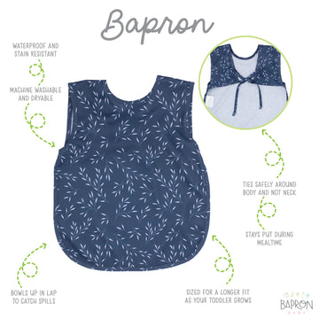 Bapronbaby Willow Bapron - No Neck Tie Safer Bib For Baby & Toddler - Soft Waterproof Stain Resistant - Machine Washable - Sz Ba