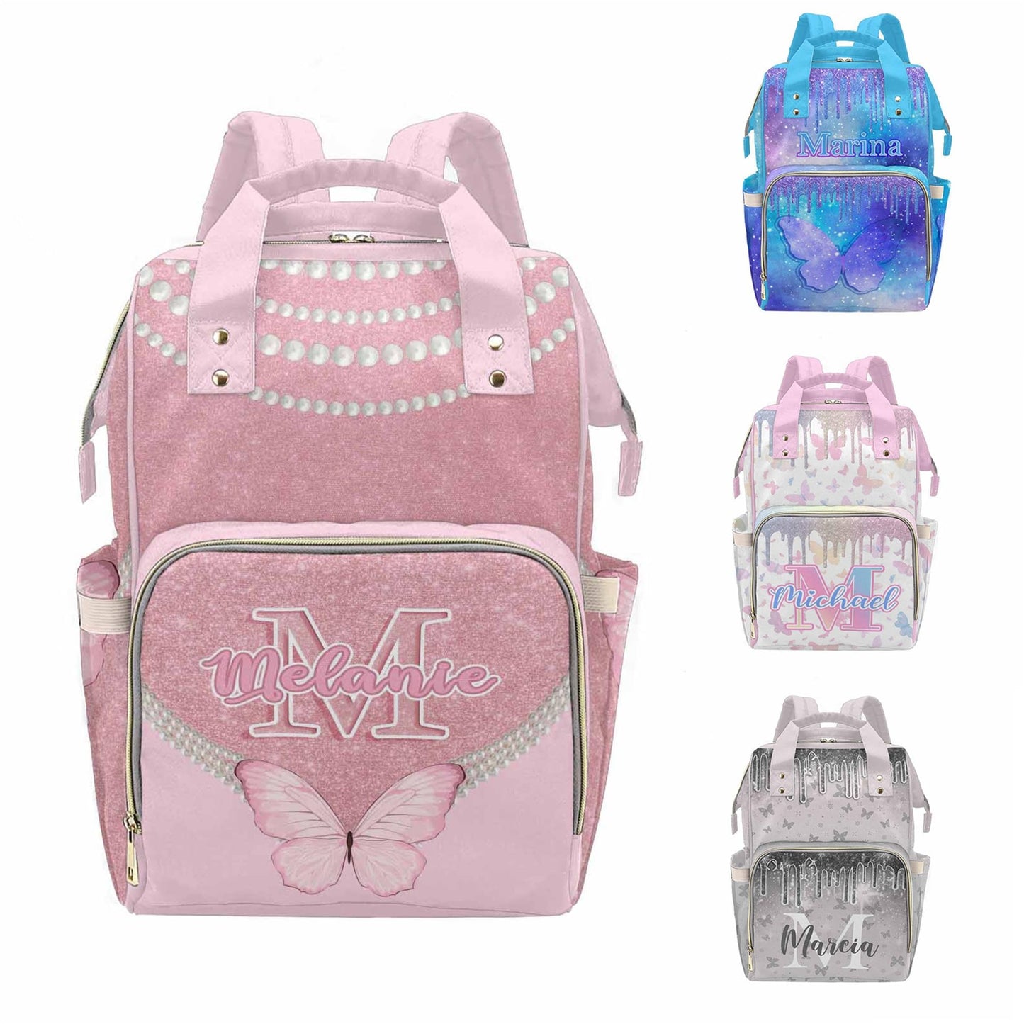 MyPupSocks Custom Butterfly Diaper Bag Backpack for Mom Daughter Granddaughter - Personalized Nappy Mommy Bag Backpack Diaper Ba
