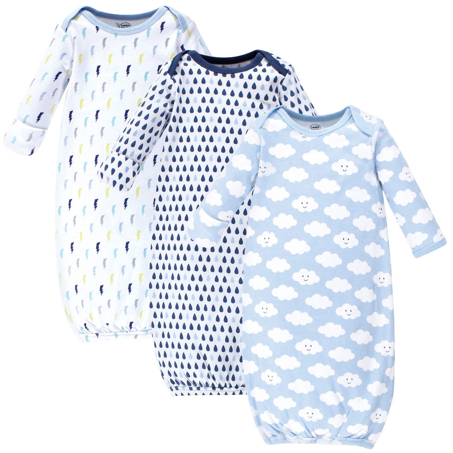 Luvable Friends Unisex Baby Cotton Gowns, Boy Clouds, Preemie/Newborn
