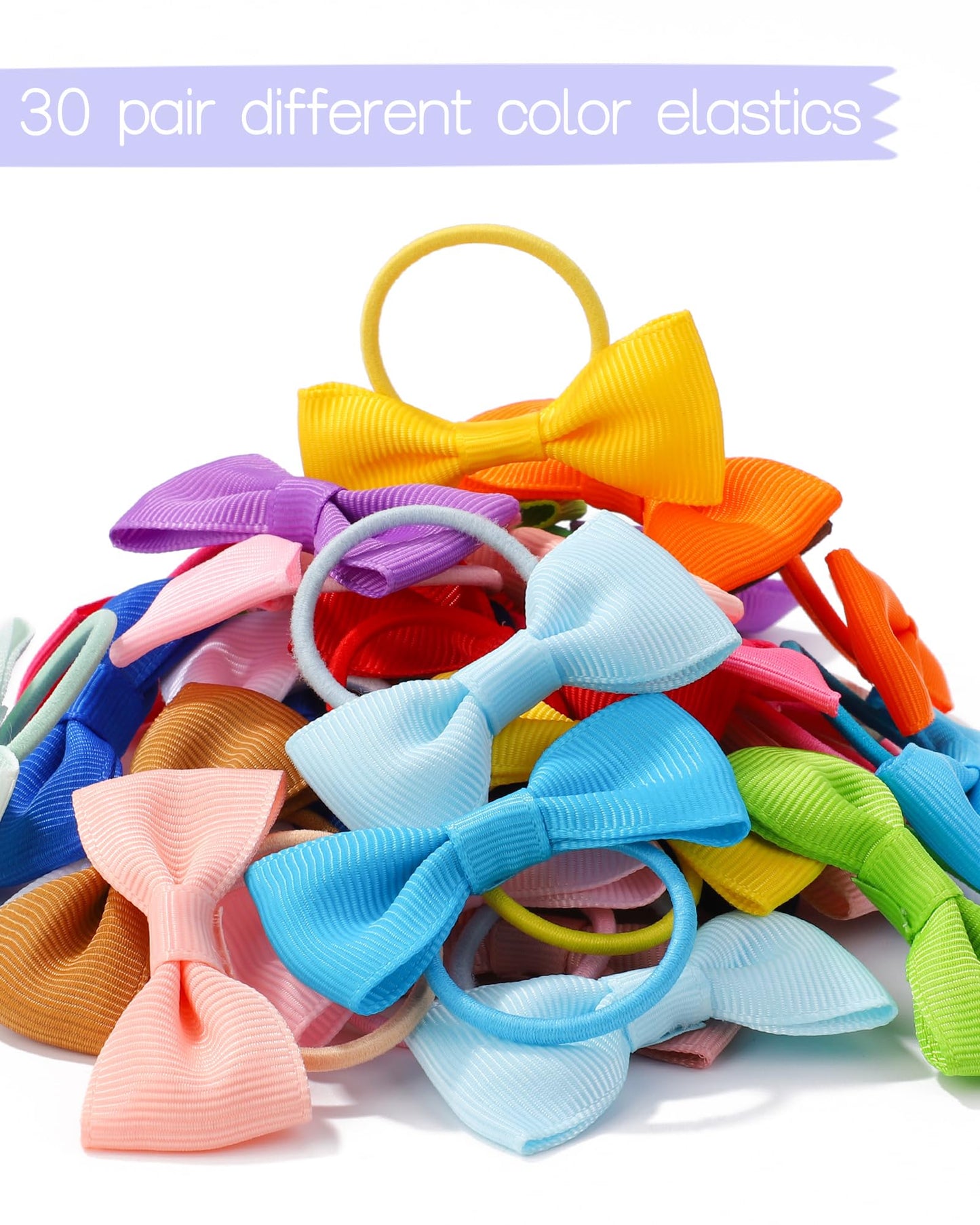 Jollybows 60Pcs 2 Inches Baby Girls Hair Bows Ties Mini Boutique Elastic Hair Rubber Ribbon Hair Band Accessories For Kids Toddl
