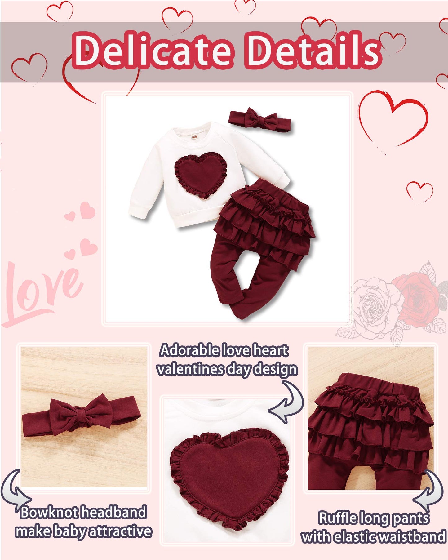 Nzrvaws 2T Girl Clothes Baby 3T Toddler Girl Outfit Love Heart Sweater Long Pant Clothing For Infant Girl