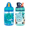 Nuby Flip-It Kids On-The-Go Printed Water Bottle With Bite Proof Hard Straw - 12Oz / 360 Ml, 18+ Months, 2 Pk Dinosaurs/Friendly