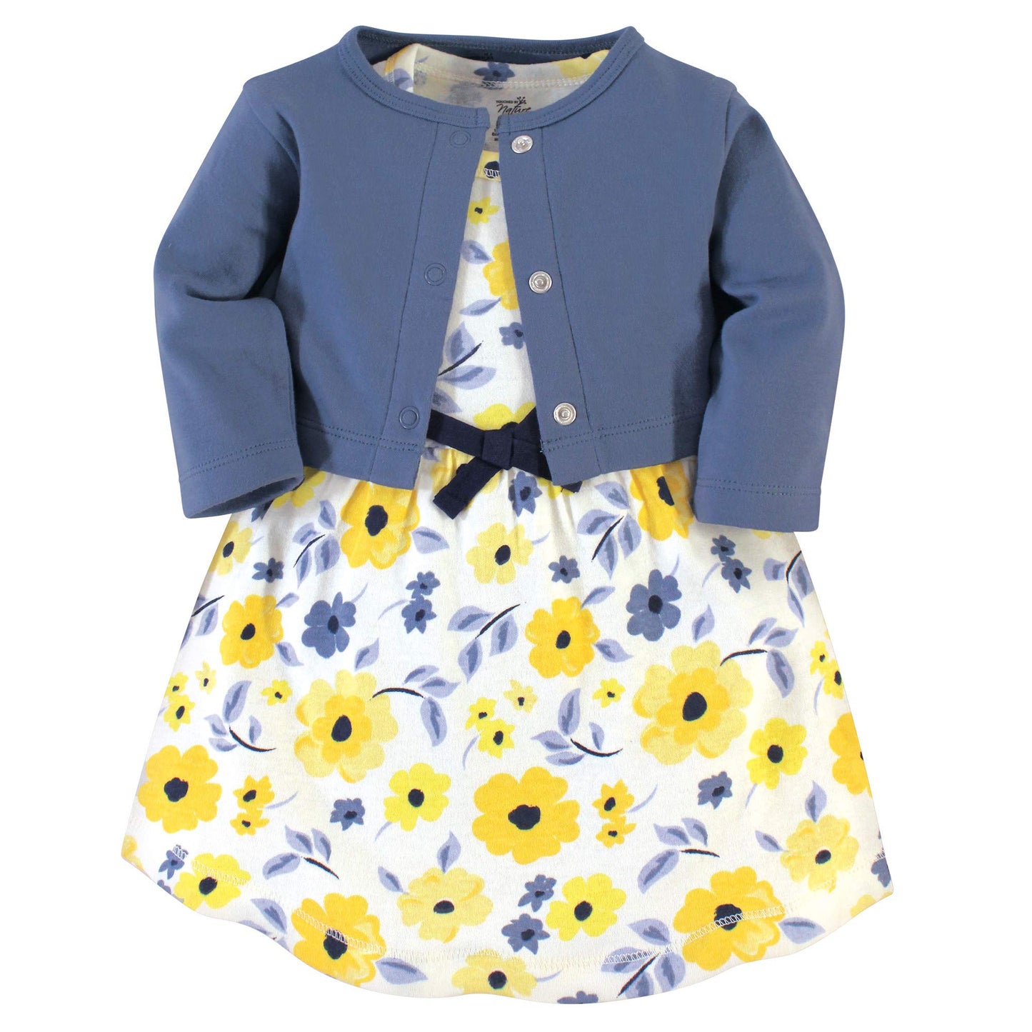 Touched By Nature Baby Girls' Organic Cotton Dress And Cardigan, Yellow Garden, 9-12 Months