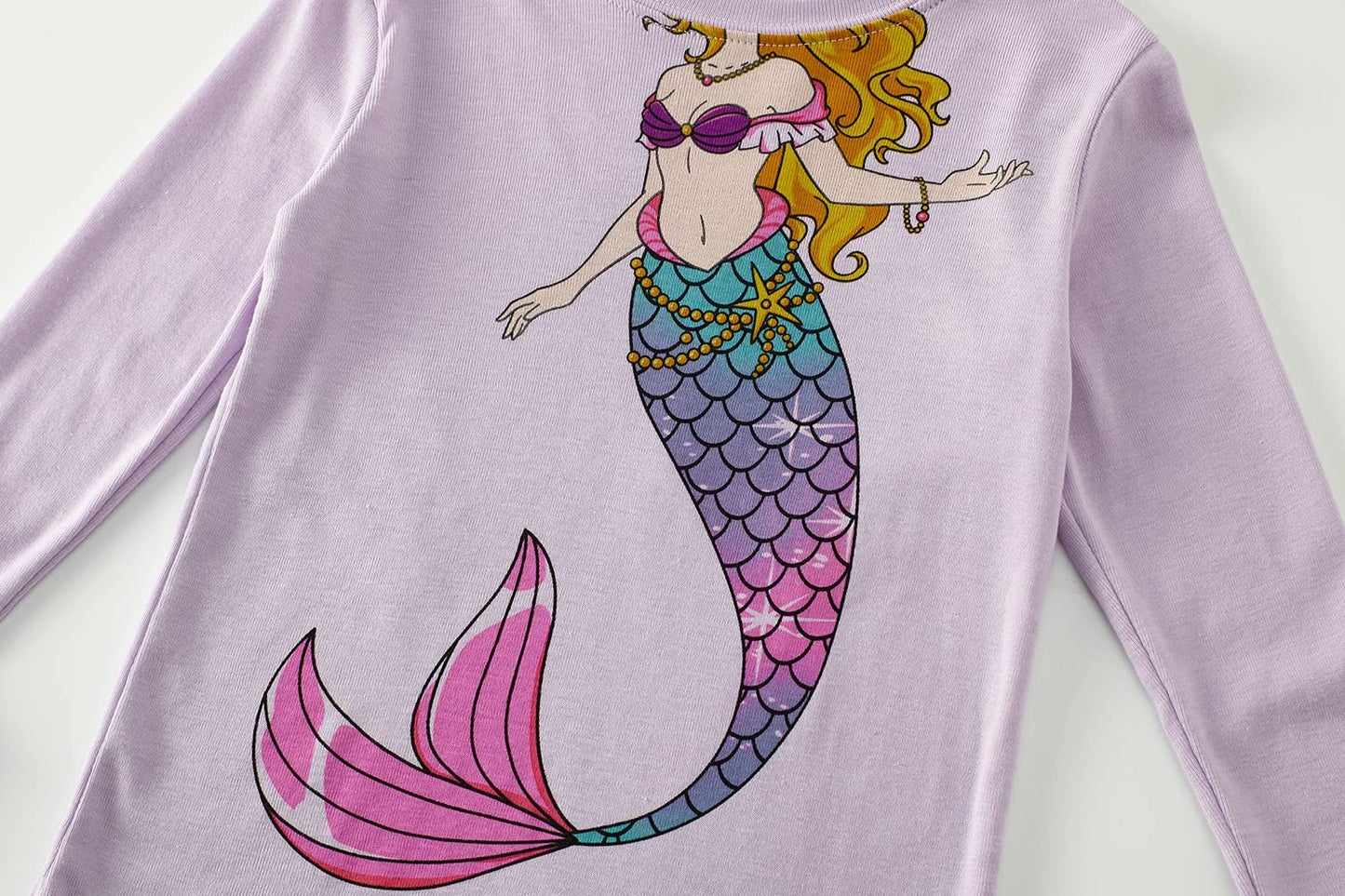 Mermaid Pajamas For Girls Pjs 2 Piece Pjs Set 100% Cotton Toddler Girls Winter Pajamas Long Sleeve Sleepwears Kids Christmas Clo