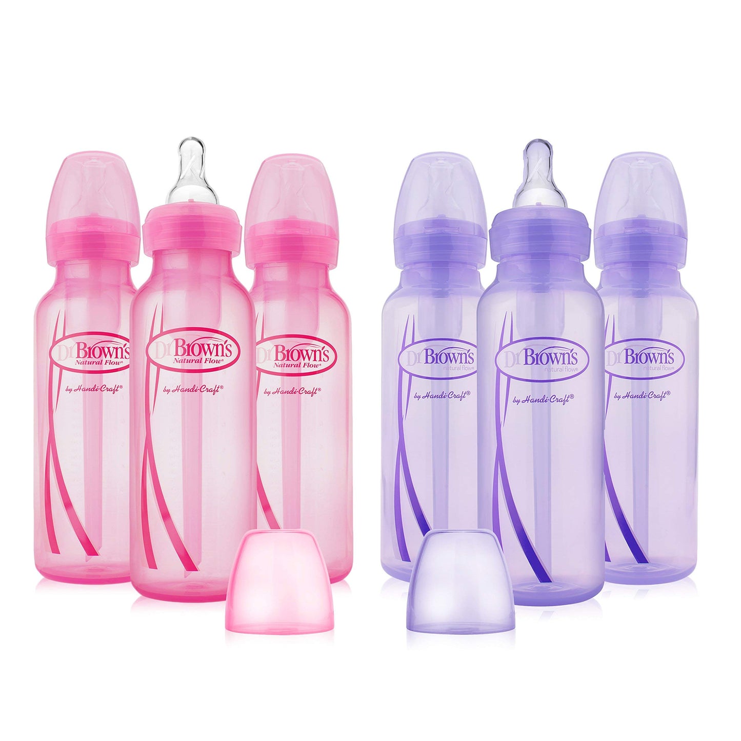 Dr. Brown'S Girls' 8 Oz. Bottles - 3 (8 Oz.) Lavender - 3 (8 Oz.) Pink (6 Pack Options Bottles)
