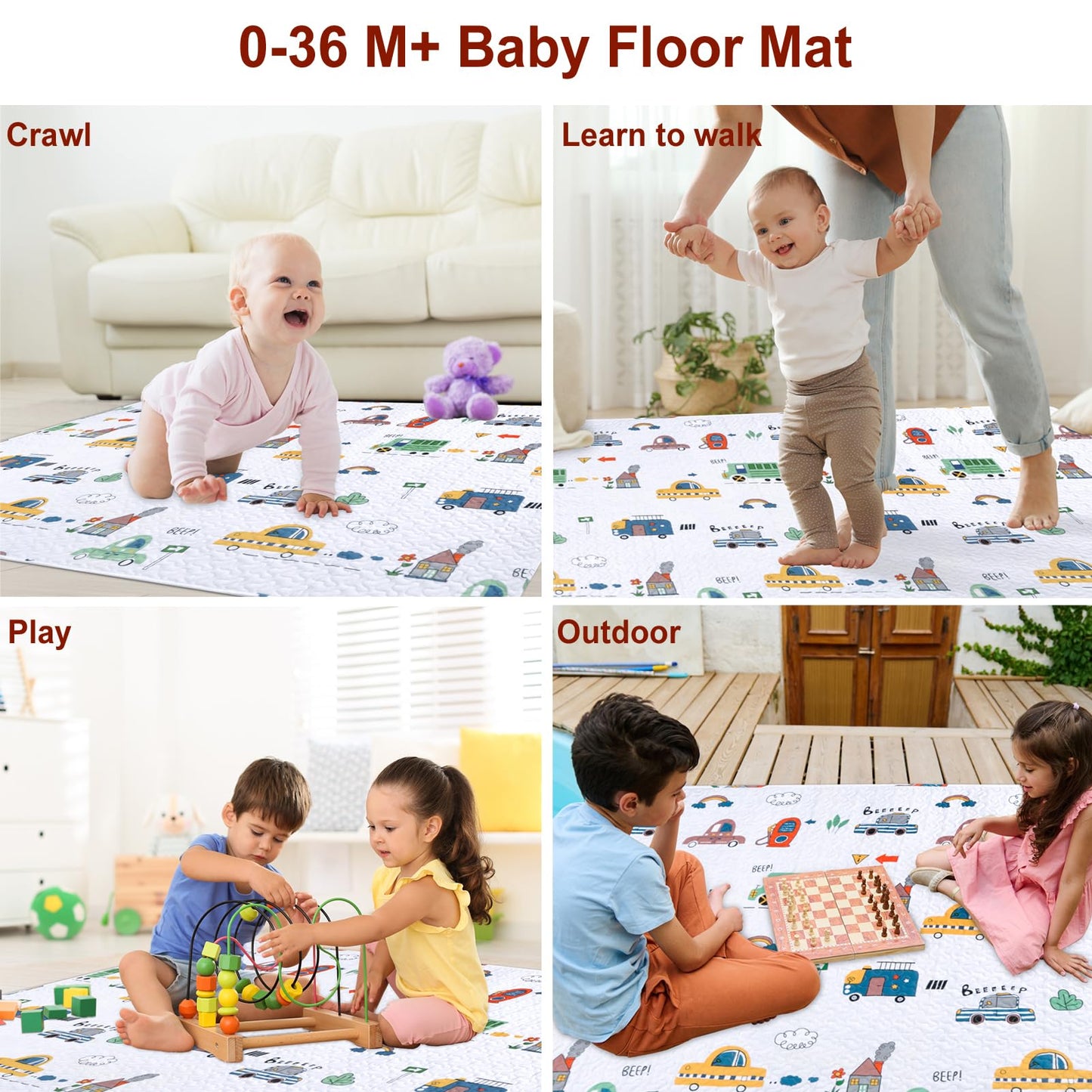 50 X 50 Play Mat For Baby Playpen Tummy Time Mat, Non-Slip Washable Baby Playpen Mat, Baby Crawling Mats For Floor, Portable Tra
