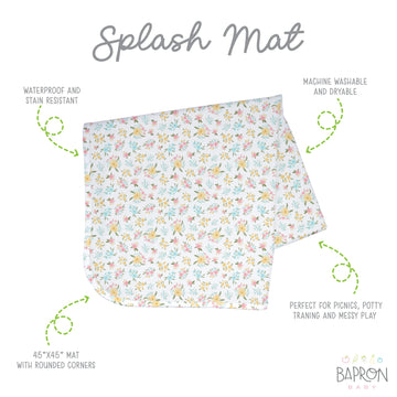 Bapronbaby Pastel Floral Splash Mat - Waterproof Catch-All For Under High Chairs, Floors, Tables, Playtime Or Arts & Crafts - Ma