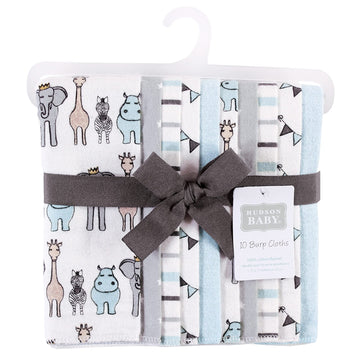 Hudson Baby Unisex Baby Cotton Flannel Burp Cloths, Blue Royal Safari, One Size