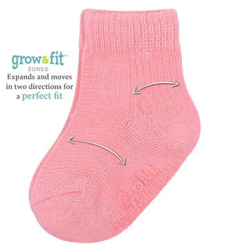 Fruit Of The Loom Baby 14-Pack Grow & Fit Flex Zones Cotton Stretch Socks - Unisex, Girls, Boys (6-12 Months, Pink)