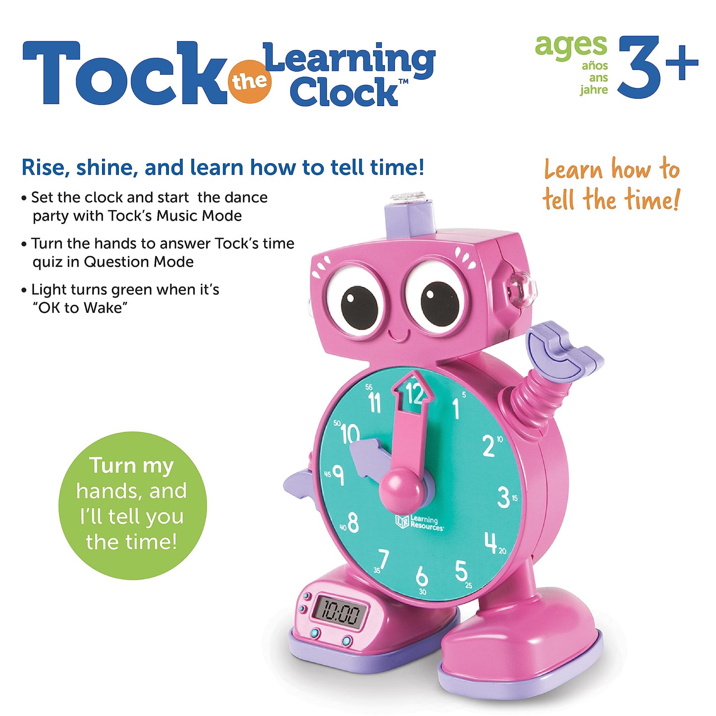 Learning Resources Tock The Learning Clock Pink, 1 Piece, Ages 3+, Educational Talking Clock