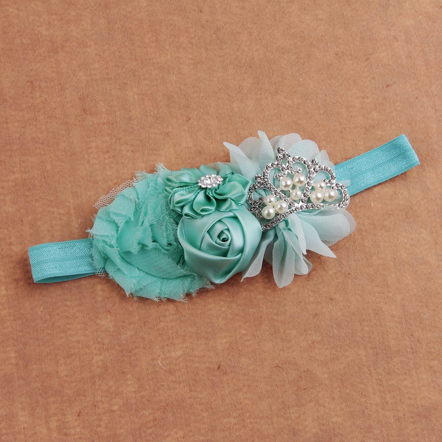 Nishine Baby Christening Headband Toddler Girls Fabric Flower Headband Tiara Stretchy Elastic In Pairs (Child, White/Mint)