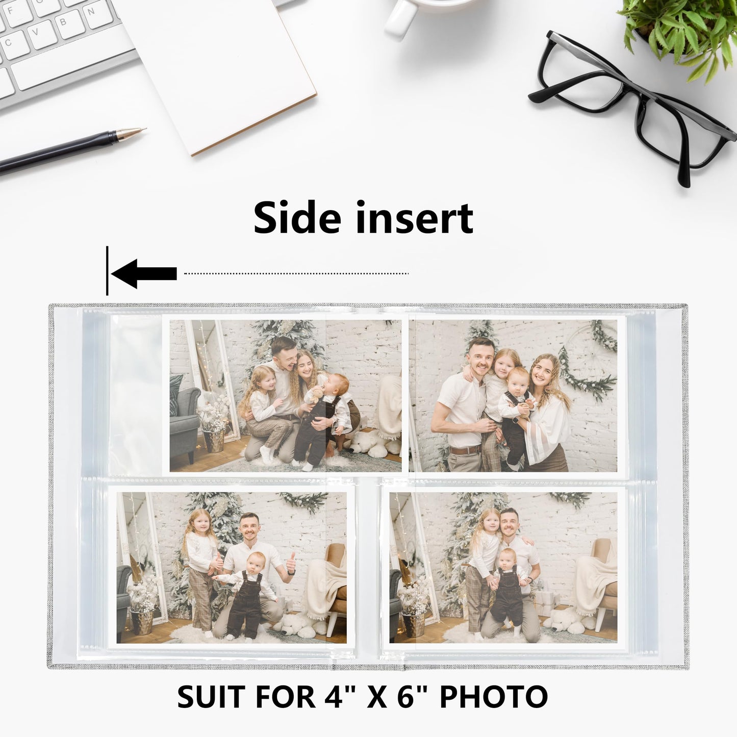 Vienrose Small Photo Album 4X6 Holds 200 Photos 2 Pack, Mini Baby Photo Album Linen Cover For Gifts Wedding Family, Grey