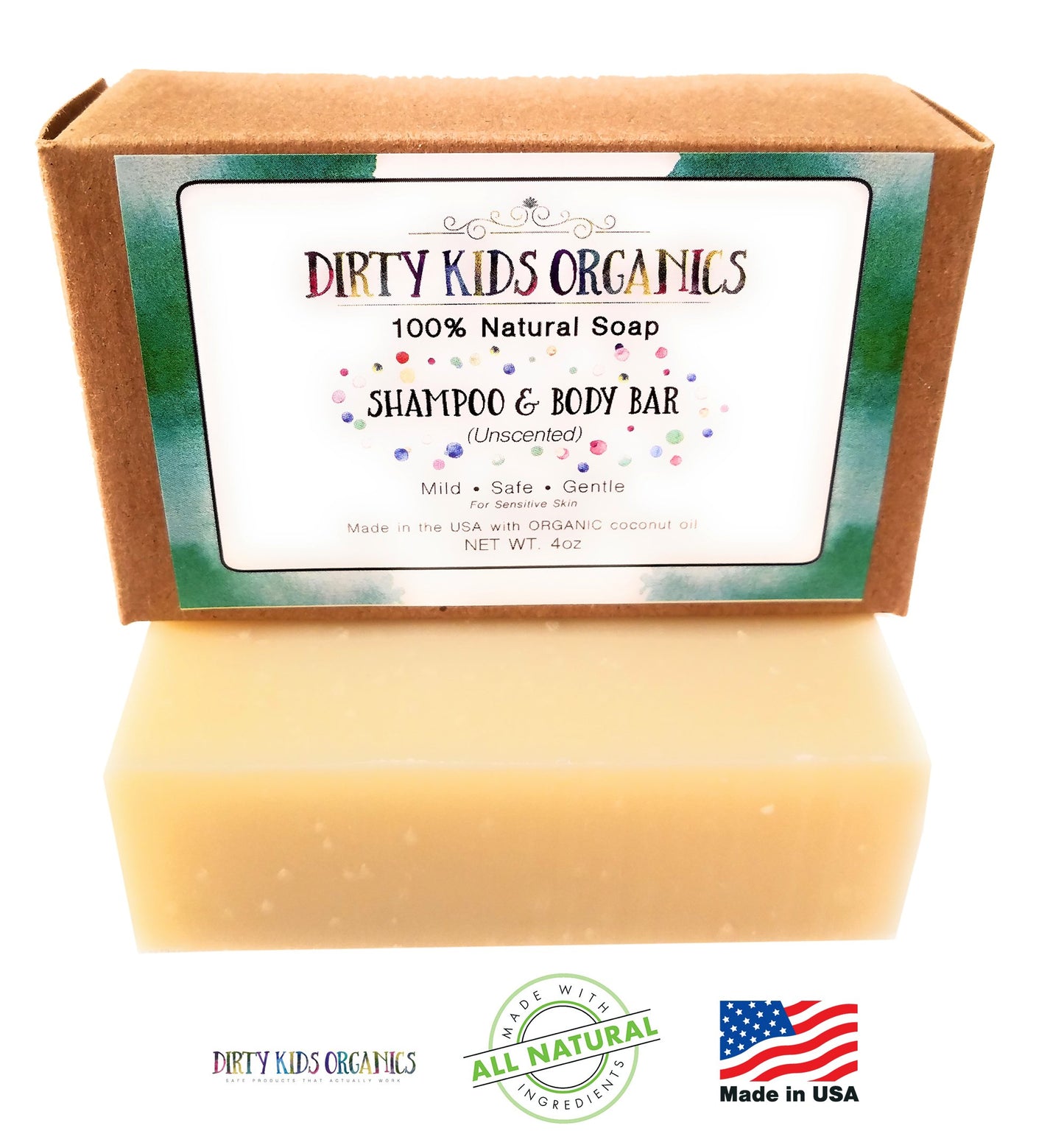 2 Pack Baby & Kid Shampoo & Body Wash Bar Soap 4 Oz Long Lasting Bars | Natural & Organic Formula For Head, Face, Body & Hair |