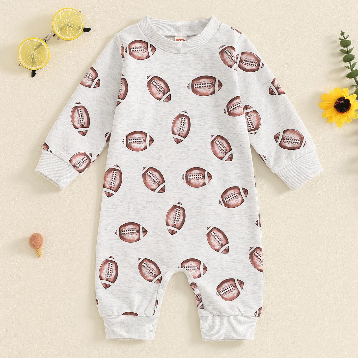 Fybitbo Infant Baby Boy Girl Clothing Football Long Sleeve Jumpsuit Romper Newborn Football Outfit Fall Clothes (Gray-Football O