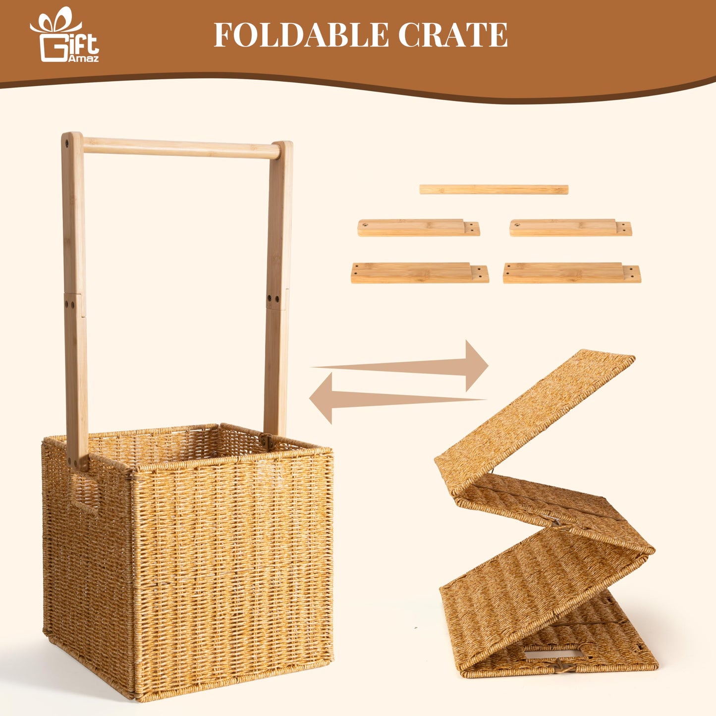 Giftamaz Baby Shower Crate Closet, Large Hand-Woven Rattan Storage Crates With Handle, Baby Shower Gifts, Baby Welcome Box Nurse