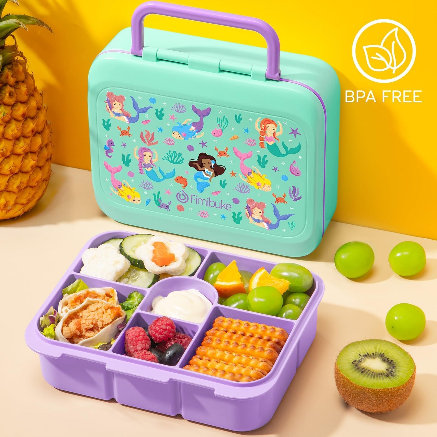 Fimibuke Bento Snack Containers, 32Oz Bento Box For Kids Toddler Lunch Box For Daycare, 6-Compartment Leak-Proof Lunchable Food