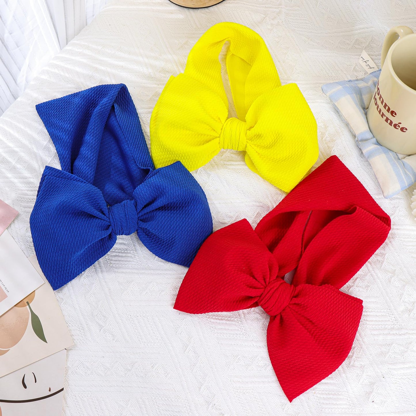Yanjie 3 Pack Baby Girl Headbands Big Bows Soft Infant Toddler Headbands Baby Hair Bows Elastics Hairbands Newborn Kids Red Yell