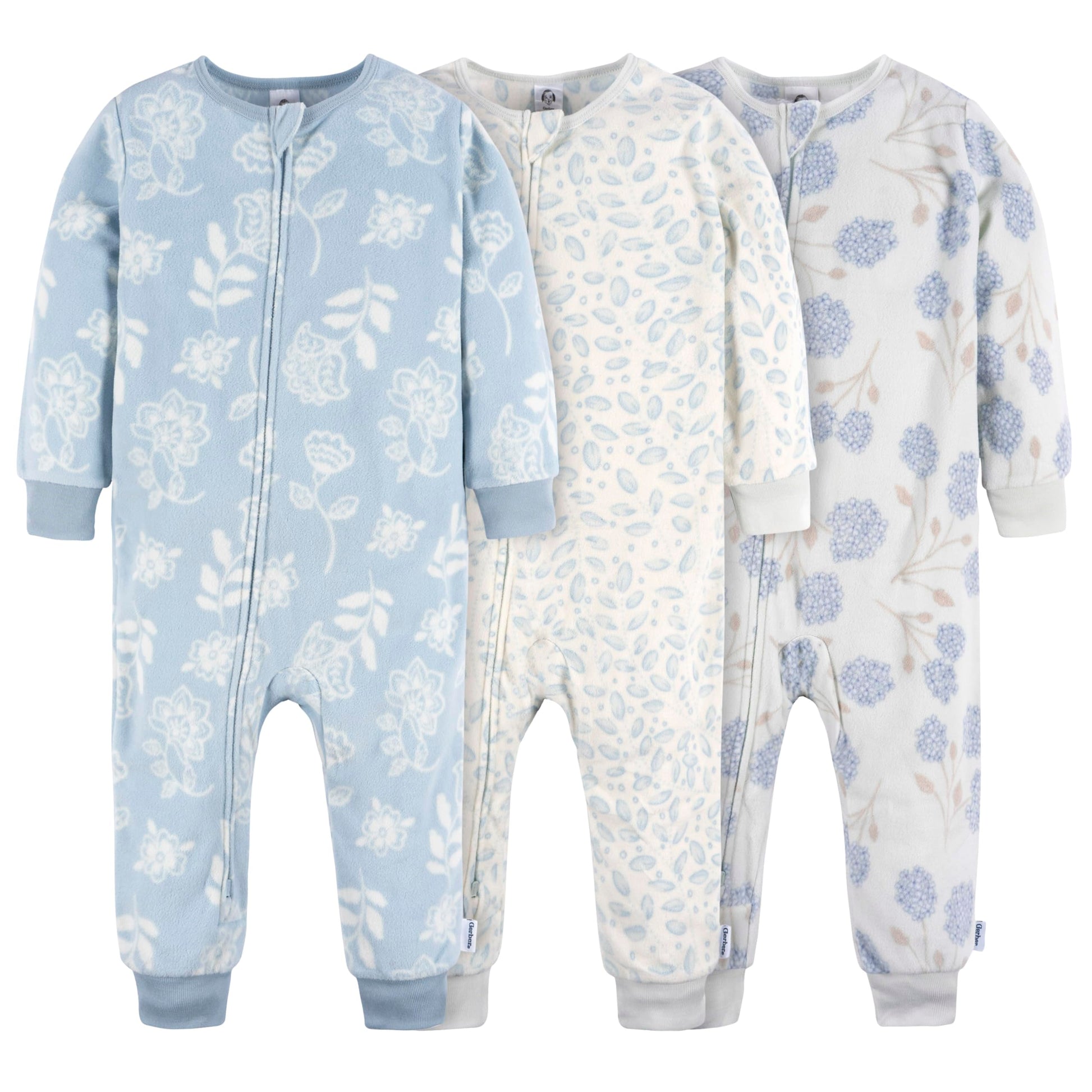 Gerber Baby Girls Flame Resistant Fleece Footless Pajamas 3-Pack And Toddler Sleepers, Blue Floral, 4T Us