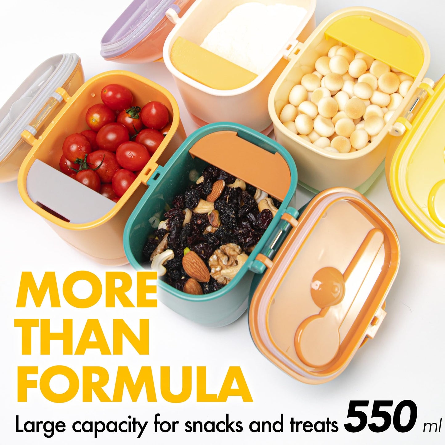 Xpecial Baby Formula Container To Go 550Ml Formula Dispenser On The Go With Snap-On Lid Fork And Spoon For Toddler Travel (Peach