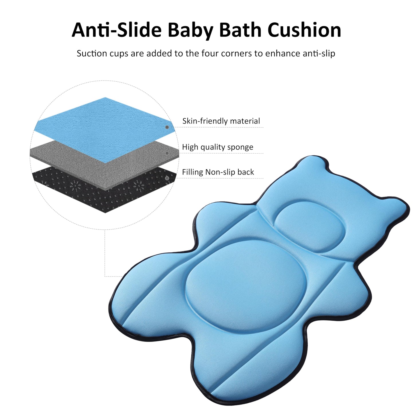 Ihaapsi Infant Baby Bath Cushion,Fits Inside Most Baby Bathtubs, Breathable Soft Baby Bath Support Seat,Baby Bath Pad Bath Pillo