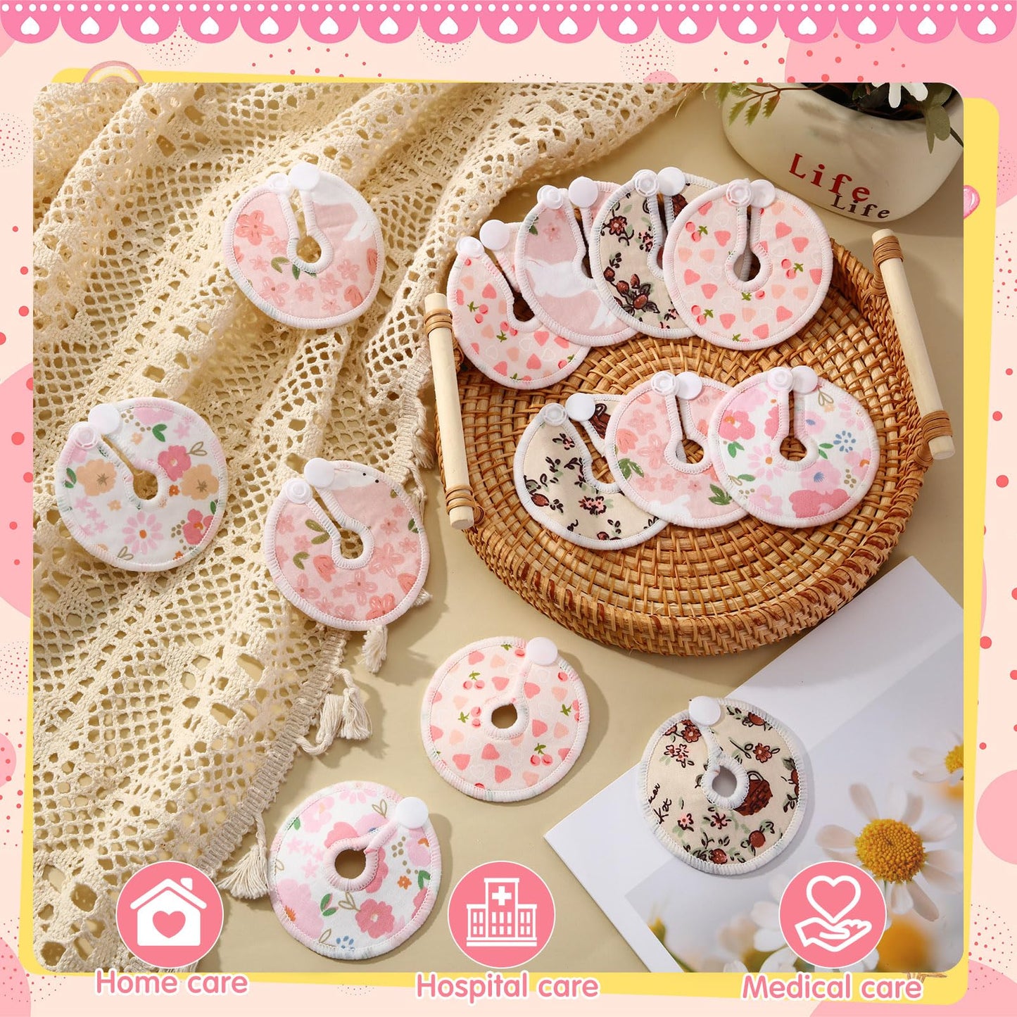 Threlaco 48 Pcs Gtube Button Covers Feeding Tube Pads Holder Abdominal Reusable Accessories Peg Tube Soft Absorbent Breast Feedi