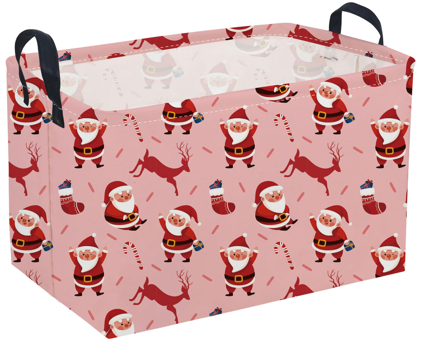 Rectangular Christmas Basket,Pink Basket.Cute Baskets for Girls, Snowman Baskets with Handles.Books Bins,Gifts Box. (Pink Christ