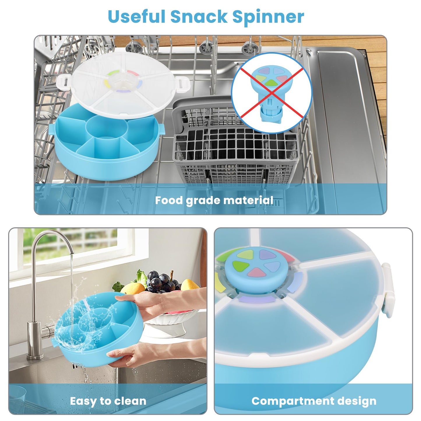 Pawtong Kids Snack Spinner Container Reusable Snack Box With 5 Compartment Dispenser And Lid, Color Matching Opening Lid, Bpa An