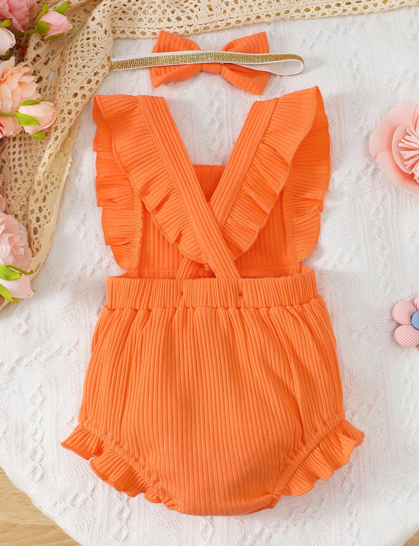 Fullfamous Infant Baby Girl Clothes Outfits Romper Spring Summer Onesie Bodysuit Clothing Ropa De Bebe Nia Orange 12-18 Months