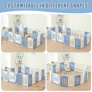 Baby Play Pen - 18 Panels Extra Large Playpen For Toddlers, Foldable Ufo, Adjustable Yard, Portable Fence - Blue