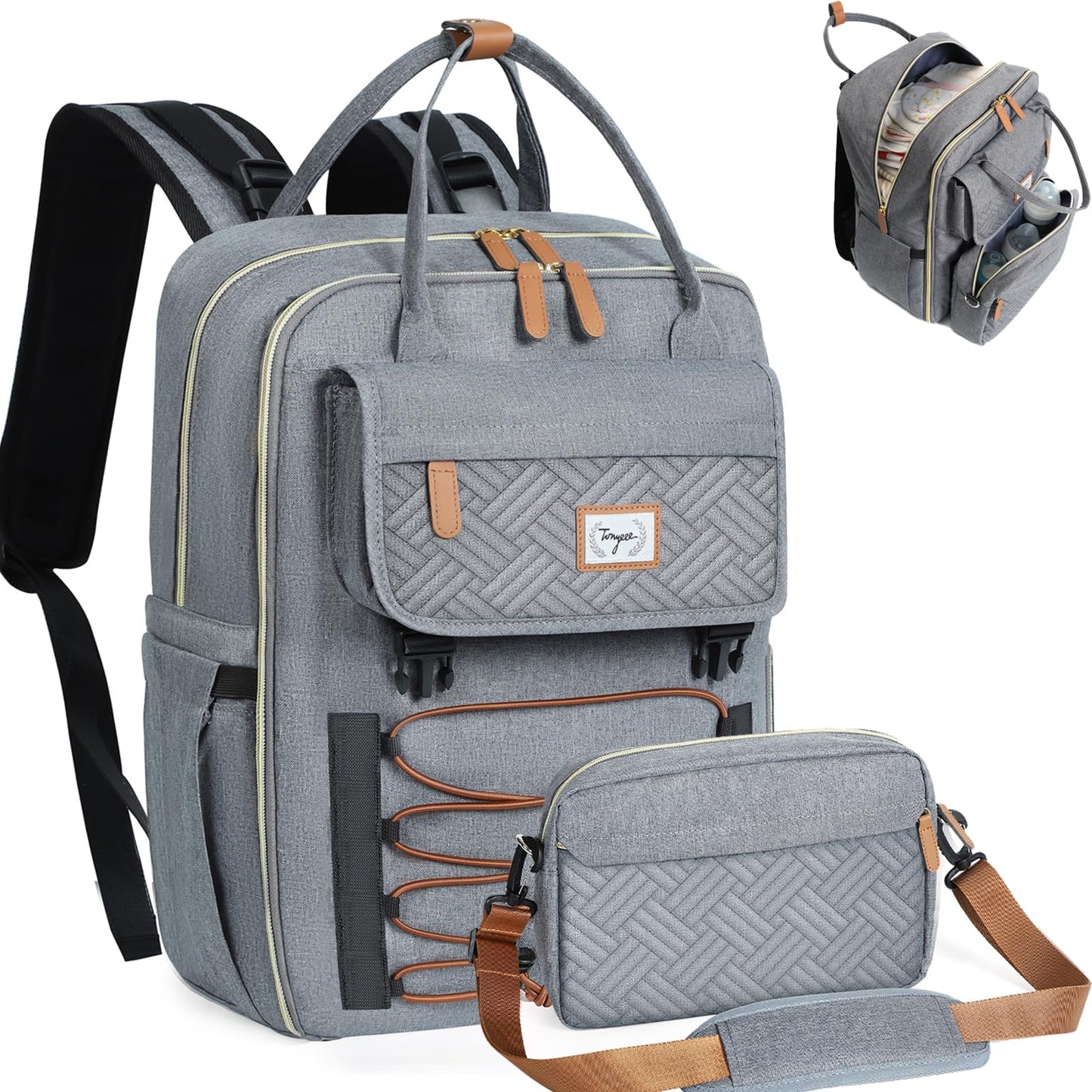 Tonyeee Diaper Bag Backpack Set, Baby Diaper Bag with Removable Cross Body Bag & Changing Pad, Travel Backpack for Women Men, La