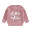 Amnnchya Toddler Infant Baby Girl Knit Sweater Big Sister Little Sister Matching Outfits Long Sleeve Pullover Sweatshirt (Rose P