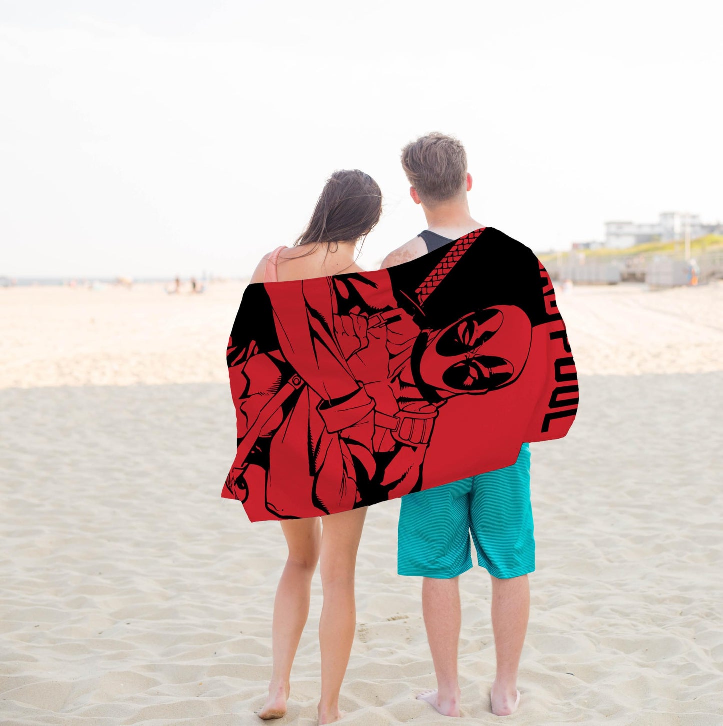 Jay Franco Marvel Deadpool Bath, Pool Beach Towel - Red And Black Super Soft & Absorbent 100% Cotton Towel, Measures 28 X 58