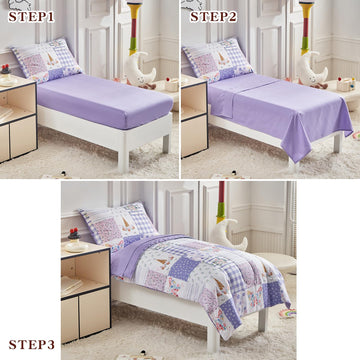 Joyreap 4 Piece Toddler Bedding Set- Purple Butterflies Flowers Patchwork Toddler Comforter Set, Includes Quilted Comforter, Fit