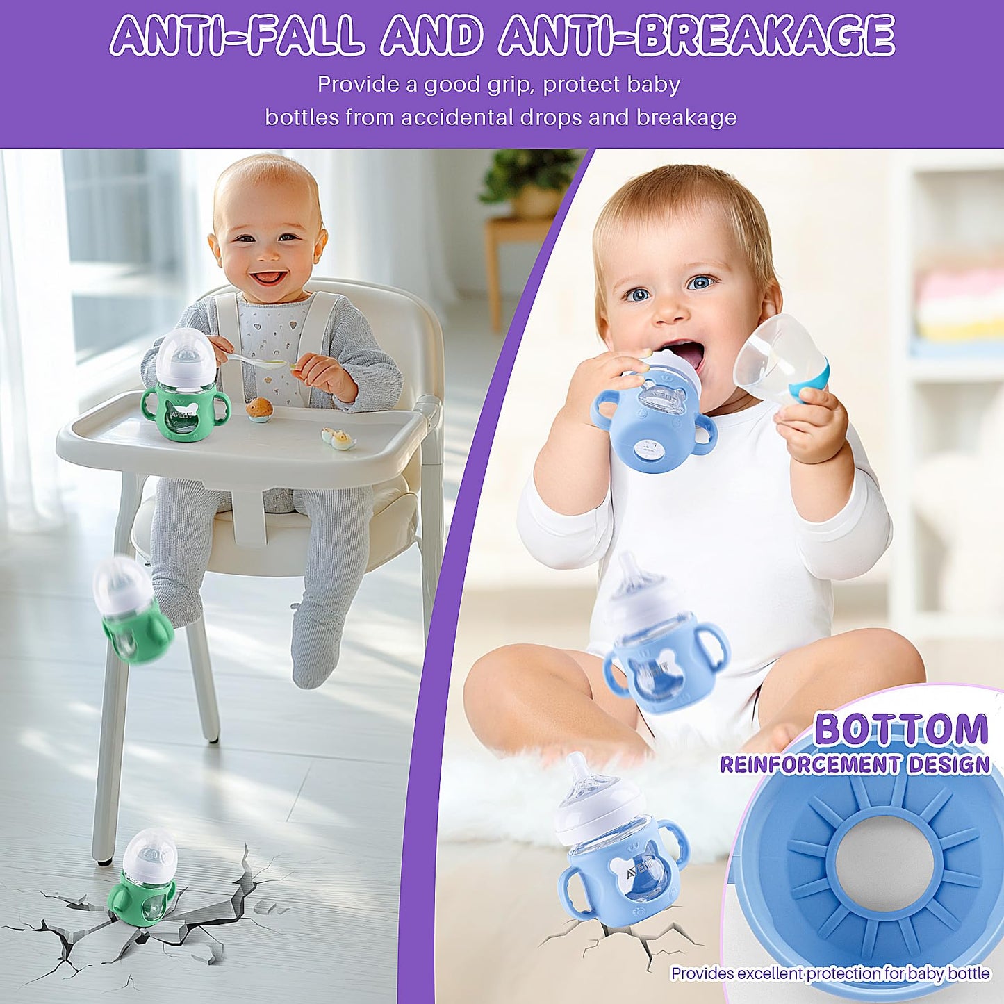 Desing Wish 3 Pack 4Oz Silicone Sleeves With Handles For Avent Glass Natural Baby Bottles, Anti Breakage Protective Sleeves Comp