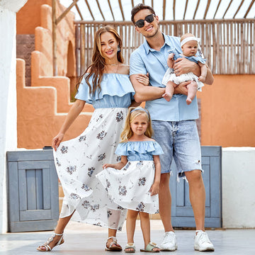 Popreal Family Matching Outfits Mommy And Me Dresses Floral Printed Men Boy Shirt Girl Romper