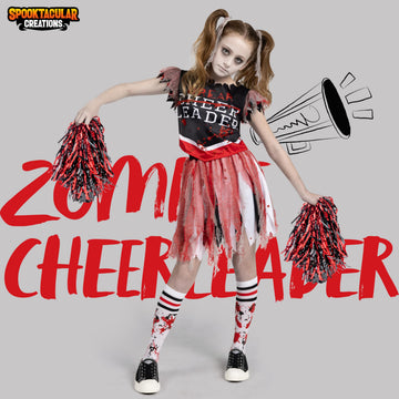 Spooktacular Creations Zombie Halloween Cheerleader Costume, Girls Scary Cheerless Costume, Kids Dead Cheerleading Outfit For Ha