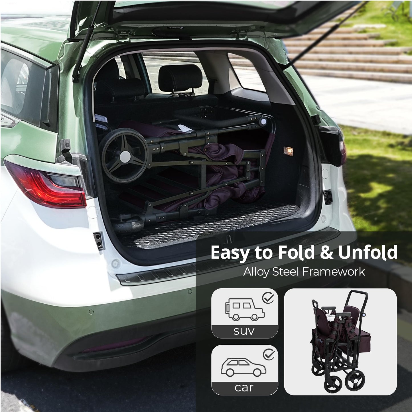 Momfann Stroller Wagon For 2 Kids, Baby Wagon Stroller With Adjustable Handle For Infants And Toddlers Includes Canopy & Organiz