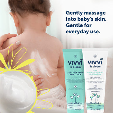 Vivvi & Bloom 2-In-1 Baby Lotion, Face And Body, For Delicate & Sensitive Baby Skin, Hypoallergenic Lotion, Fragrance Free, 8.5