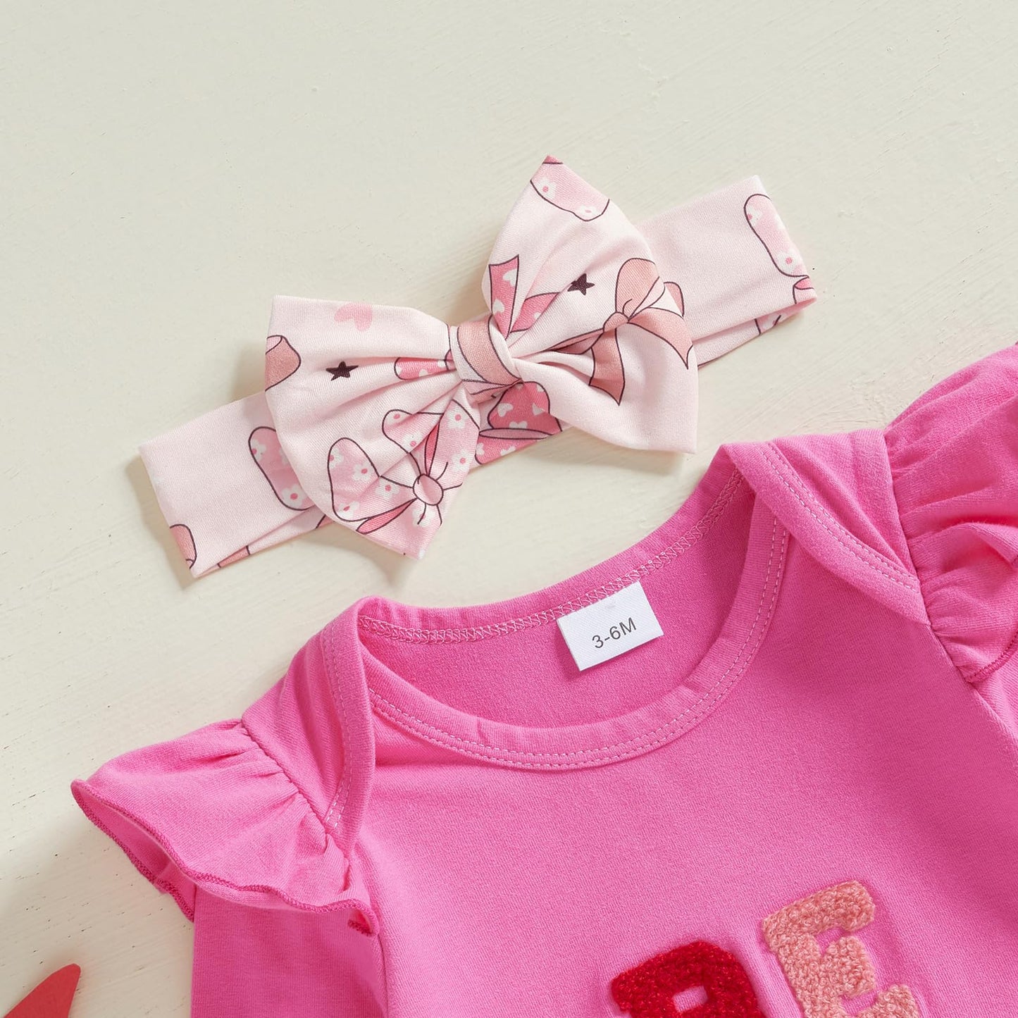 Fybitbo First Valentines Day Baby Girl Outfit Heart Letter Romper Ruffle Tutu Skirt Dress Newborn Infant Girl Clothes Set (Hot P