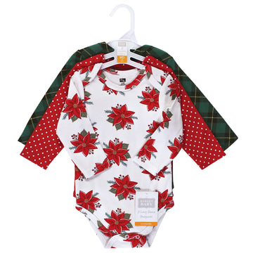 Hudson Baby Unisex Cotton Long-Sleeve Bodysuits And Toddler T-Shirt Set, Poinsettia, 0-3 Months Us