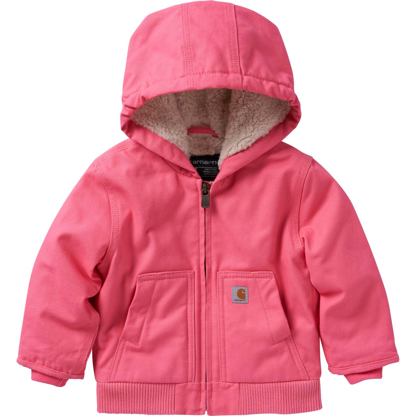 Carhartt Baby Girls Sherpa-Lined Hooded Canvas Zip-Up Jacket, Pink Lemonade, 2T Us