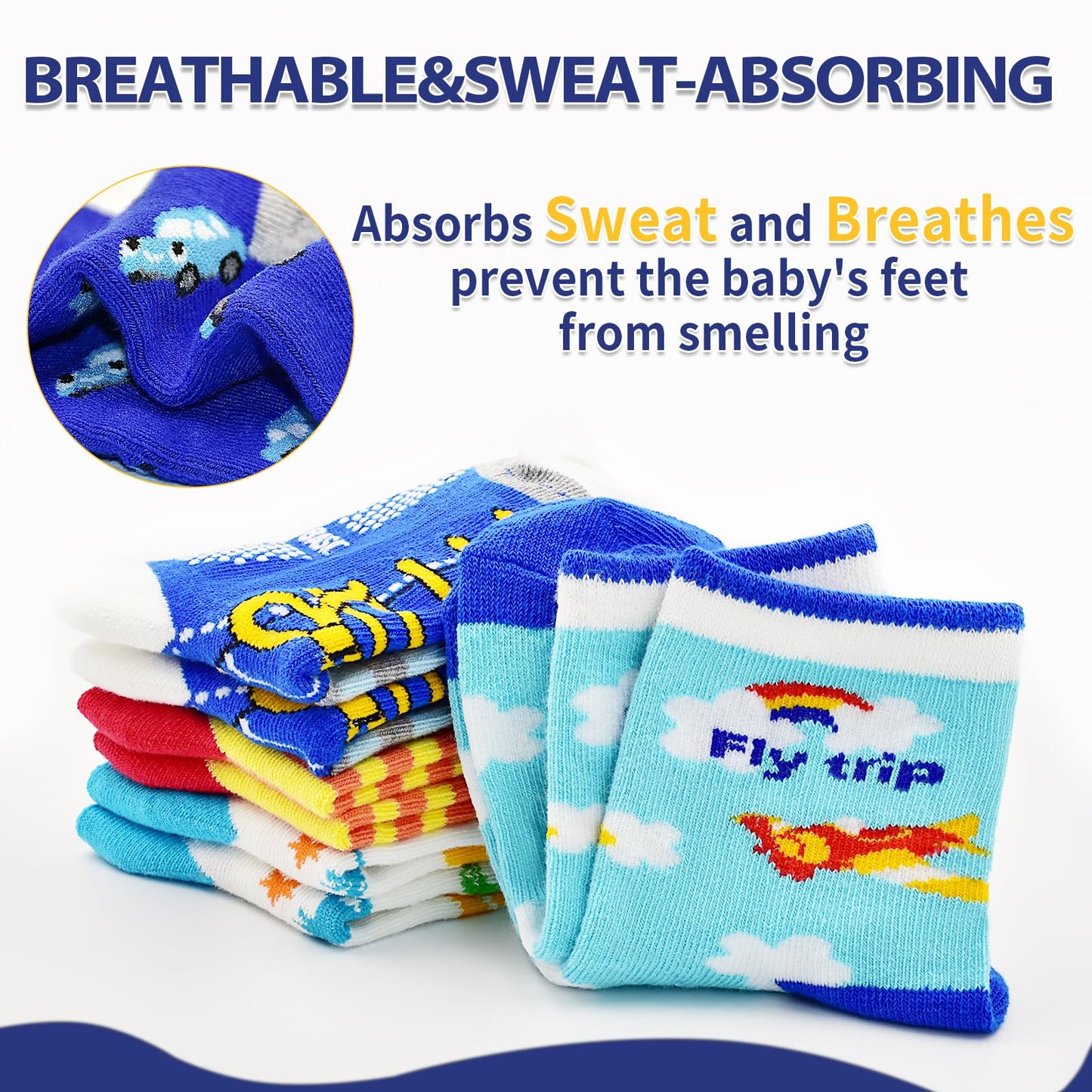 Hycles Toddler Socks With Grip Non-Skid 12 Pairs Baby Kids Sticky Slipper Cotton Crew Socks 3-5T Children/Boy/Girl