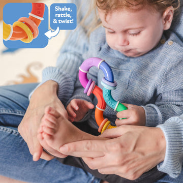 Nuby Twist-a-Ring Rattle Teether Toy for Babies - Toy for Baby Teething Relief - 6+ Months
