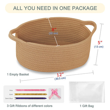 Comse Small Woven Basket With Gift Bags And Ribbons, Gift Basket Empty, Basket For Gifts, Cotton Rope Basket For Storage, Baby T
