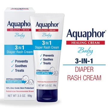 Aquaphor Baby Diaper Rash Cream, 3-In-1 Diaper Rash Relief, 3.5 Oz Tube, (Pack Of 3)
